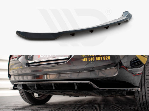 Maxton Design Gloss Piano Black Rear Lower Lip/Aero Spoiler Diffuser-Style Rear Centre Splitter with Vertical Fins for BMW i3 Mk1 LCI Facelift 2017-2022 - Rear Valance/Skirt/Bumper Extension Trim