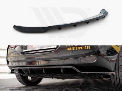 Maxton Design Gloss Piano Black Rear Lower Lip/Aero Spoiler Diffuser-Style Rear Centre Splitter with Vertical Fins for BMW i3 Mk1 LCI Facelift 2017-2022 - Rear Valance/Skirt/Bumper Extension Trim