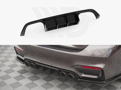 BMW M4 F82 Coupe 2014-2020 Rear Lower Diffuser/Bumper Trim Valance/Insert - Gloss/Piano Black ABS OEM-Style Replacement Rear Skirt/Apron by Maxton Design
