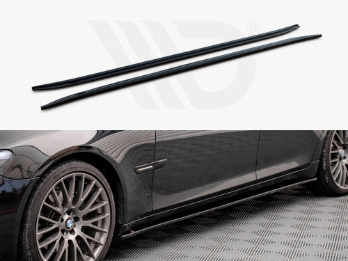 Maxton Design Gloss Piano Black Side Skirt Extensions Splitters Rocker Panel Sill Blades for BMW 7 Series Saloon F01 M Sport M Package M Pack 2008-2013 | ABS Side Lips Diffusers | Side Skirts Add Ons Body Styling Kit
