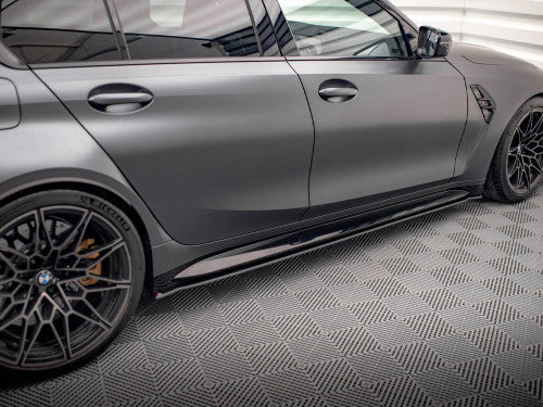 Maxton Design Street Pro Side Skirts / Side Skirt Extensions for BMW M3 G80 (2021-2025) - 10mm ABS - Matte Black or Matte Black Red Core - Side Splitters/Sill Blades/Side Skirt Diffusers - Fits M3 Competition - Mounting Hardware Included