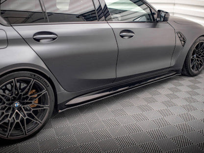 Maxton Design Street Pro Side Skirts / Side Skirt Extensions for BMW M3 G80 (2021-2025) - 10mm ABS - Matte Black or Matte Black Red Core - Side Splitters/Sill Blades/Side Skirt Diffusers - Fits M3 Competition - Mounting Hardware Included