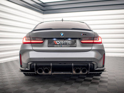 Maxton Design Street Pro Rear Diffuser/Lower Valance for BMW M3 G80 Saloon/Sedan (2021+) - Matt/Matte Black 10mm ABS Rear Bumper Apron Splitter Undertray with Fins - Optional Red Core Accent - Fits M3 Competition