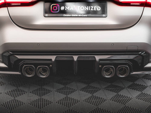 Maxton Design Carbon Fibre/Carbon Fiber Rear Diffuser Valance & Rear Bumper Insert for BMW M3 G80 Saloon (2021+) & M4 G82 Coupe (G8X) - Gloss Carbon Undertray, Rear Apron, Quad Exhaust Surround, OEM-Fit Performance Aero