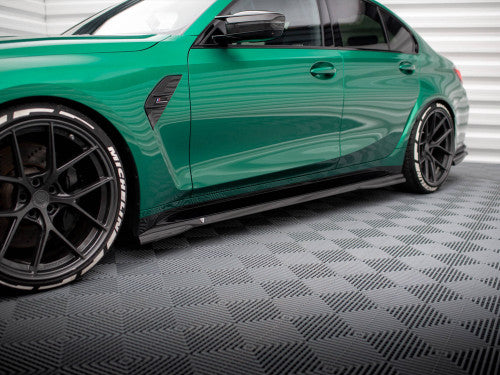 Maxton Design Carbon Fibre/Fiber Side Skirts / Side Skirt Extensions / Side Blades for BMW M3 G80 G81 (2021+) Saloon & Touring - Gloss Carbon Sill/Rocker Panel Extensions, Side Splitters | OEM+ Aero Kit Upgrade