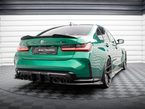 BMW M3 G80/G81 Carbon Fibre Rear Spats / Side Splitters / Corner Blades – Maxton Design Carbon Division Rear Bumper Extensions Side Fins (2021+ Saloon & Touring)