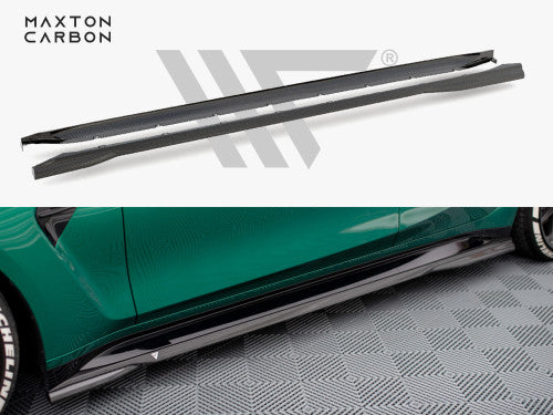 Maxton Design Carbon Fibre/Fiber Side Skirts / Side Skirt Extensions / Side Blades for BMW M3 G80 G81 (2021+) Saloon & Touring - Gloss Carbon Sill/Rocker Panel Extensions, Side Splitters | OEM+ Aero Kit Upgrade
