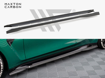 Maxton Design Carbon Fibre/Fiber Side Skirts / Side Skirt Extensions / Side Blades for BMW M3 G80 G81 (2021+) Saloon & Touring - Gloss Carbon Sill/Rocker Panel Extensions, Side Splitters | OEM+ Aero Kit Upgrade