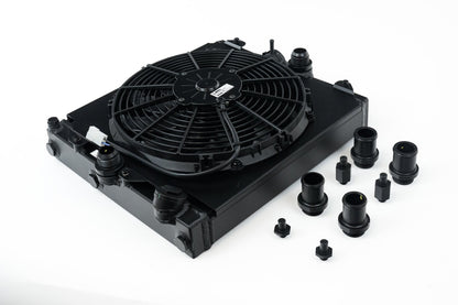 CSF Universal Half Radiator - Evo 7/8/9 / 92-00 Civic - w/ SPAL Fan & Shroud - Black