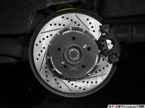 ECS Tuning 2-Piece Lightweight Rear Brake Discs/Rotors 328mm x 20mm - Semi-Floating, Drilled, Slotted/Grooved Performance Set - Fits BMW E46 M3 3.2 & E39 M5 5.0 - Direct Fit OEM Caliper Compatible - Track Day Fast Road Upgrade Pair