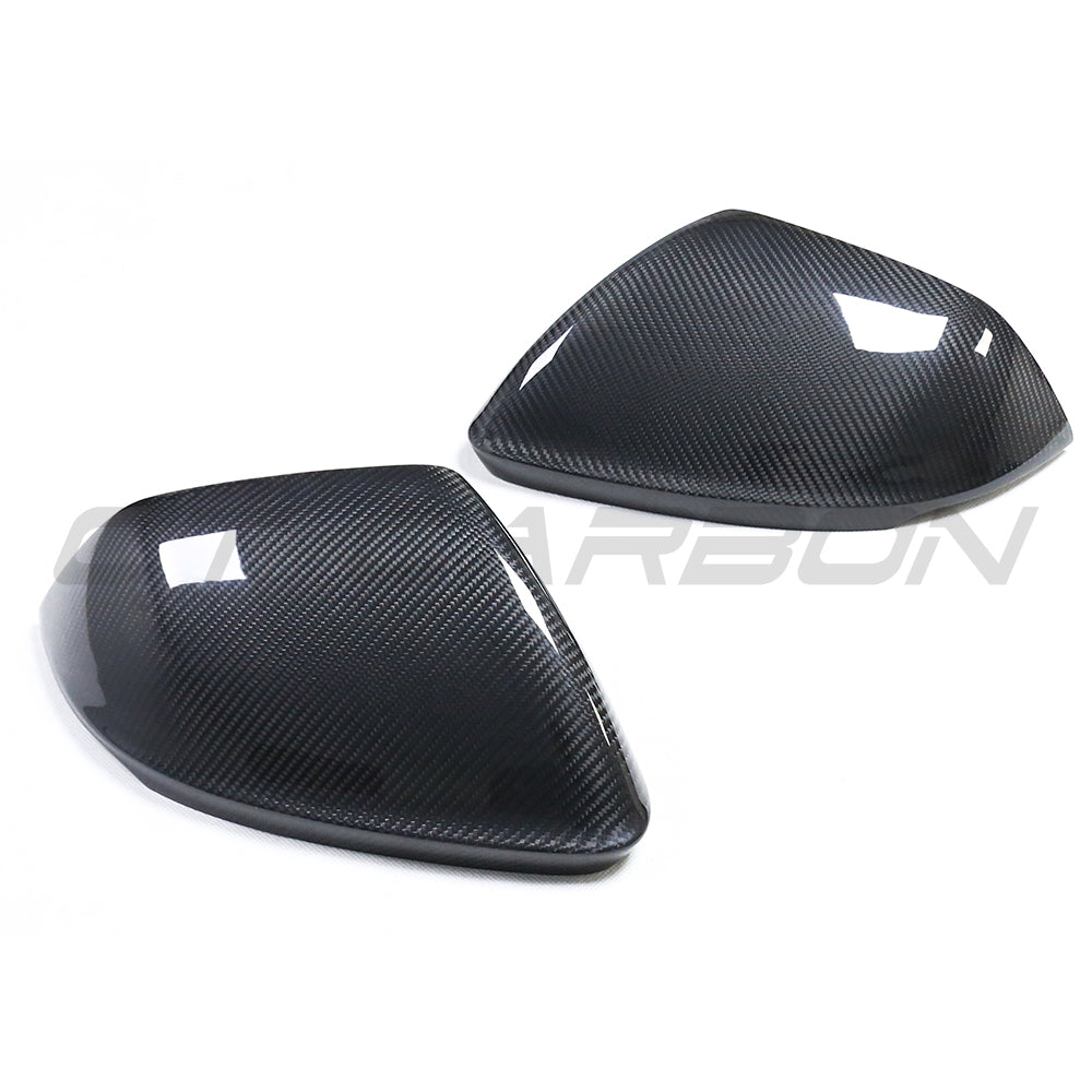 Audi Q8 SQ8 RSQ8 (2020+) & Lamborghini Urus (2019+) Carbon Fibre/Fiber Wing Mirror Covers | Side Mirror Caps Replacement | Door Mirror Housings Shells - Gloss Pre-Preg 2x2 Twill OEM Fit - WITHOUT Lane Assist / Side Assist