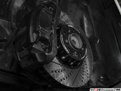 BMW E60 M5 / E63 E64 M6 Front Brake Discs Rotors 2-Piece 374mm x 36mm Semi-Floating Slotted Grooved Drilled Vented Lightweight Pair - Performance Upgrade for S85 V10 - ECS Tuning OEM Replacement Fast Road & Track