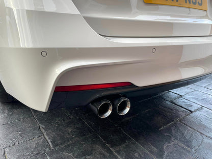 BMW F-Series Dual Outlet Exhaust Tips – Pair of Tailpipe Trims/Tip Finishers, M Performance Style, Black or Carbon Fibre – Twin Exit Muffler Tips/Tail Pipe Covers for 1 2 3 4 Series 2011–2019 (F20 F21 F22 F23 F30 F31 F32 F33 F34 F35 F36)
