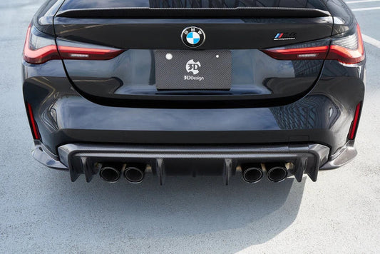 BMW M4 G82/G83 Rear Bumper Diffuser / Rear Valance Carbon Fibre (Carbon Fiber) by 3D Design (2021+, Coupe & Convertible) – CFRP One-Piece Rear Bumper Lower Trim Insert – Fits M4 & M4 Competition – Performance Carbon Aero