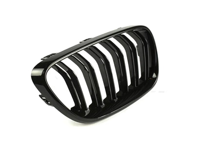 Genuine BMW M Performance F87 M2/M2 LCI Front Kidney Grilles Gloss Piano Black Twin/Double Slat Shadowline OEM Replacement Pair (Left & Right) - Blackout Radiator Grill Upgrade | 51712355447 51712355448