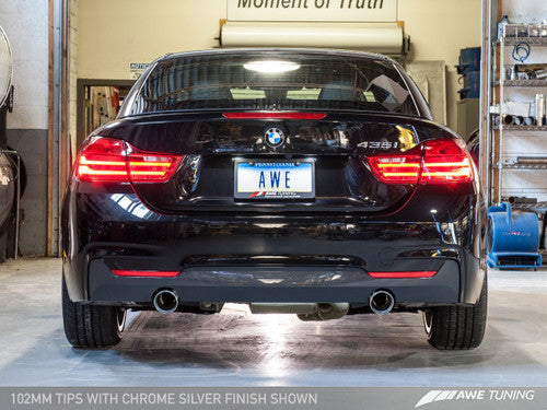 AWE Tuning Touring Edition Exhaust for BMW 435i F3x (F32 F33 F36) - Axle-Back with Optional Performance Mid Pipe - T304 Stainless, 3-inch Mandrel Bent, Drone-Free 180 Technology, 90mm/102mm Tips - Fits RWD & xDrive