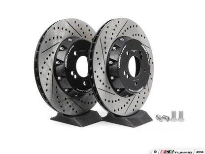 ECS Tuning 2-Piece Lightweight Rear Brake Discs/Rotors 350mm (350x24), Semi-Floating, Drilled & Grooved - BMW 1M E82, E90 E92 E93 M3, E90 E91 E92 E93 3 Series M Performance 350mm Rear Brake Upgrade - Pair