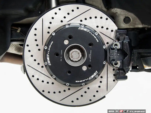 ECS Tuning 2-Piece Lightweight Rear Brake Discs/Rotors 350mm (350x24), Semi-Floating, Drilled & Grooved - BMW 1M E82, E90 E92 E93 M3, E90 E91 E92 E93 3 Series M Performance 350mm Rear Brake Upgrade - Pair