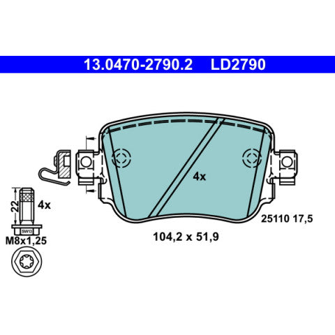 ATE 13.0470-2790.2 Ceramic Disc Brake Pads – Low Dust Clean Wheels – Quiet OEM Replacement – Fits Lucas Girling/TRW Calipers – Pad Kit with Caliper Screws – No Wear Sensor / Sensorless, Not Prepared for Wear Indicator