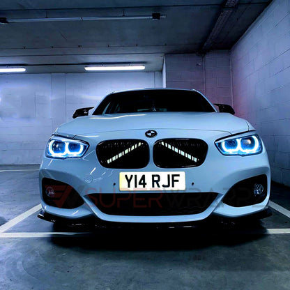 Glow White V-Brace/V-Support Decals for BMW – Kidney Grille V Bar Sticker Overlay Vinyl Wrap | Luminous Front Radiator Support/Crash Bar Accent Film | Glow Effect, DIY Removable, UK Made