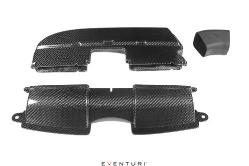Eventuri Gloss Carbon Fibre/Fiber Front Air Guides, Intake Ducts & Radiator Cooling Shrouds (Snorkels) for BMW M3 E90 E92 E93 E9X S65 V8 - OEM Replacement Engine Bay Ducting Set/Kit