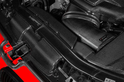 Eventuri Gloss Carbon Fibre/Fiber Front Air Guides, Intake Ducts & Radiator Cooling Shrouds (Snorkels) for BMW M3 E90 E92 E93 E9X S65 V8 - OEM Replacement Engine Bay Ducting Set/Kit