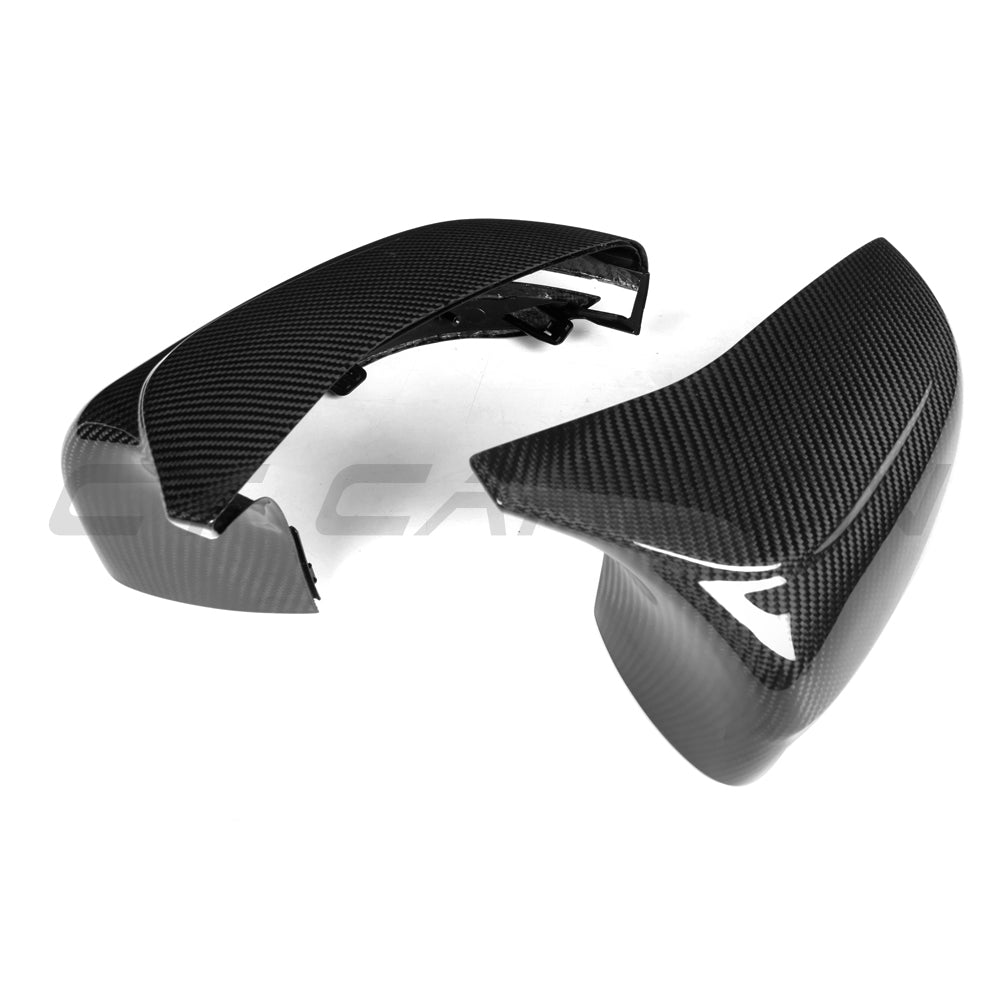 BMW F90 M5 & M5 Competition 2018-2023 Dry Pre-Preg Carbon Fibre Wing/Side Mirror Covers/Caps (Replacement Housings) RHD (Right-Hand Drive) UK Only – Gloss Autoclaved Door Mirror Shells by CT Carbon