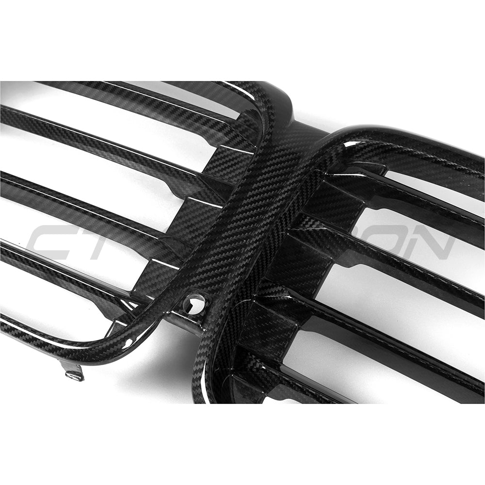 BMW X5 G05 LCI Facelift & X5M F95 LCI 2023+ Gloss Carbon Fibre/Carbon Fiber Front Kidney Grille/Grill Set - Pre-Preg Radiator Grille Upgrade, M Performance Style OEM+ Replacement by CT Carbon