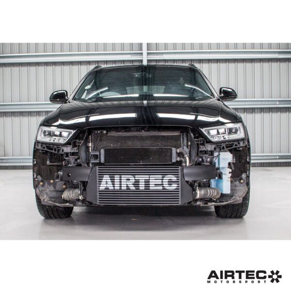 AIRTEC Motorsport Front Mount Intercooler / Charge Cooler Kit for Audi RSQ3 8U (RS Q3 2.5 TFSI, 2013-2018) - Pro-Series 90mm Single Pass Bar & Plate Core, Black - Direct Fit FMIC Upgrade with Integrated Crash Bar - Uprated Stage 1/2 Cooling