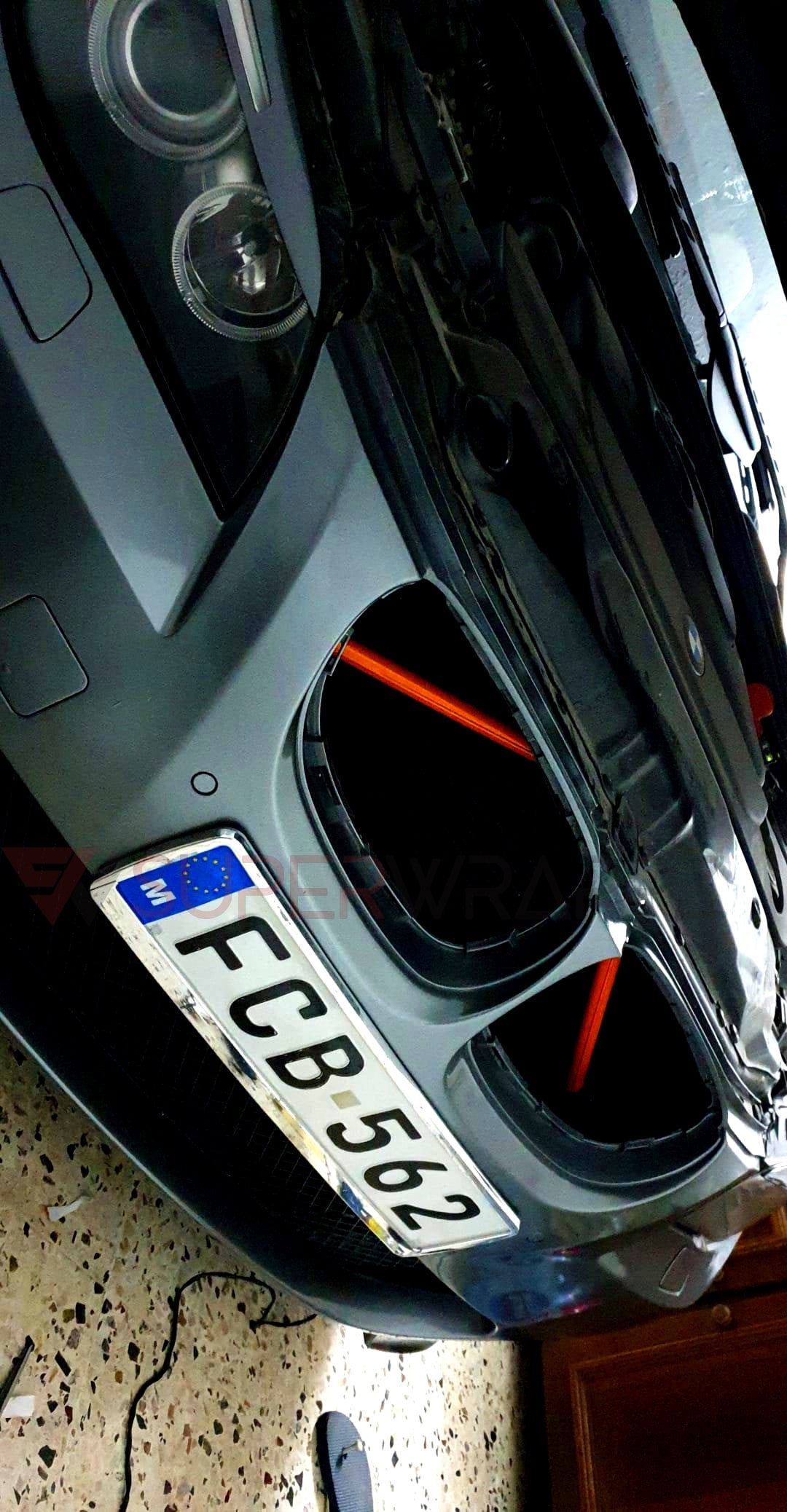 Neon Orange Fluorescent V-Brace/Crash Bar Grille Accent Strips for BMW F & G Series | Kidney Grill/Grille Bar Decal Sticker Wrap Overlay | M Performance Style Removable Vinyl 30x7cm Pair | UK Made