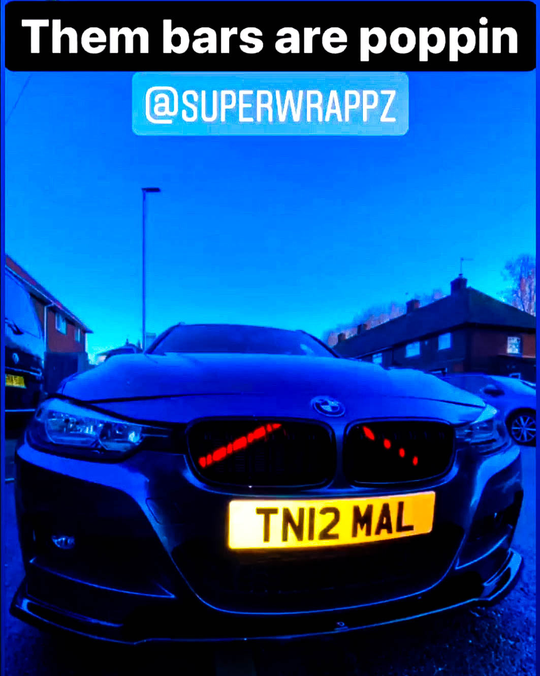 Light-Reactive Red V-Brace Wrap Sticker for BMW – Reflective Glow Front Crash Bar / Grille/Grill Bar Vinyl Decal Overlay Kit (2 Strips) | Kidney Grille Accent | Engine Bay Front Brace Cover | V-Bar Sticker | Slam Panel Accent | Radiator Support Wrap