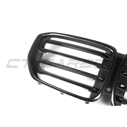 BMW X5 G05 LCI Facelift & X5M F95 LCI 2023+ Gloss Carbon Fibre/Carbon Fiber Front Kidney Grille/Grill Set - Pre-Preg Radiator Grille Upgrade, M Performance Style OEM+ Replacement by CT Carbon
