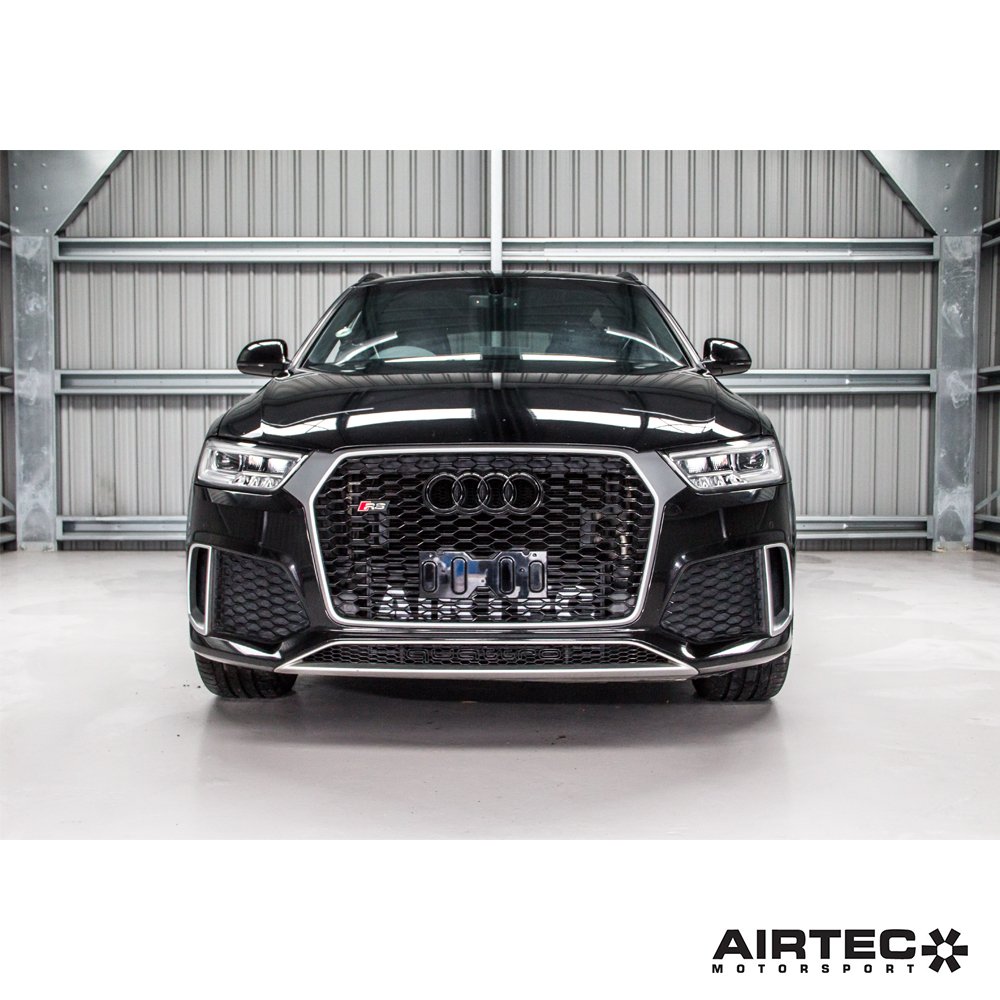 AIRTEC Motorsport Front Mount Intercooler / Charge Cooler Kit for Audi RSQ3 8U (RS Q3 2.5 TFSI, 2013-2018) - Pro-Series 90mm Single Pass Bar & Plate Core, Black - Direct Fit FMIC Upgrade with Integrated Crash Bar - Uprated Stage 1/2 Cooling