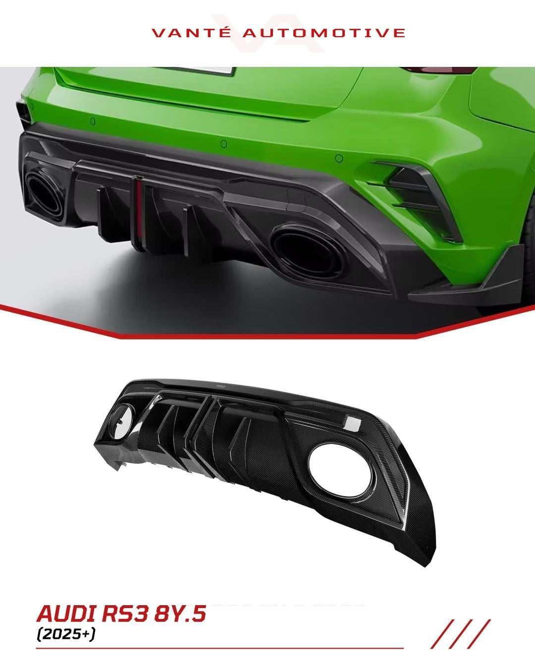 Audi RS3 8Y.5 2025 Carbon Fiber Rear Diffuser V2 Kit