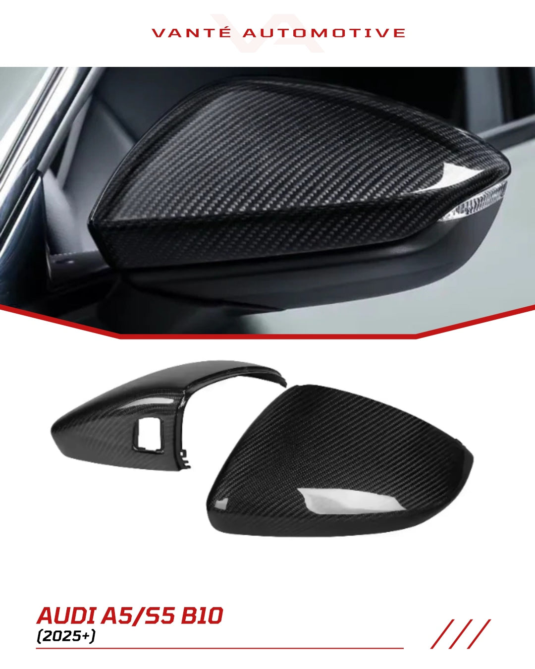 Audi A5/S5/RS5 B10 2025+ Carbon Fiber Mirror Caps/Shells/Covers (LHD ONLY)