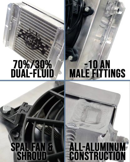 CSF 13.8in x 10in Dual Fluid Bar & Plate HD Oil Cooler w/9in SPAL Fan