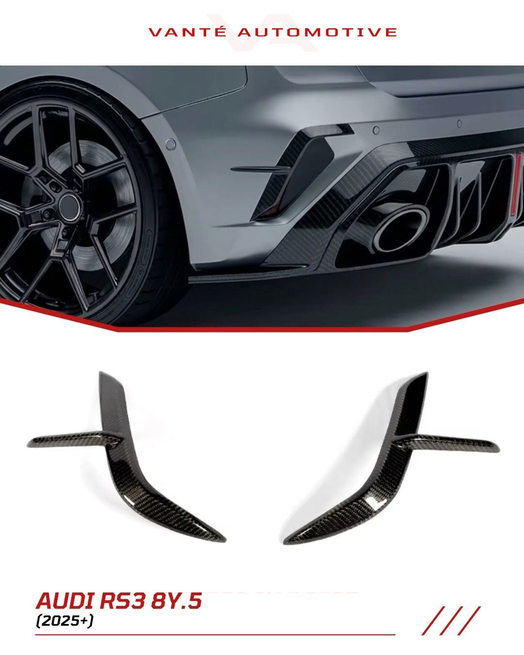 Audi RS3 8Y.5 Carbon Fibre Rear Bumper Vent/Reflector Cover Canards