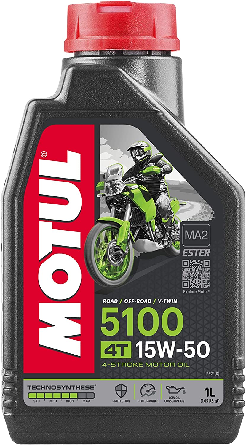 Motul 5100 4T 15W50 (15W-50) Ester Blend Semi Synthetic Motorcycle/Motorbike 4 Stroke Engine Oil 1L 1 Litre - Wet Clutch Safe, Smooth Shifting Gearbox Lubricant - Road Touring Adventure - BMW Ducati 15W50