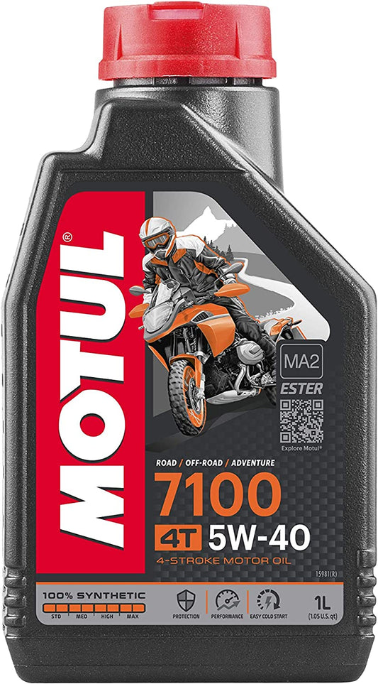 Motul 7100 4T 5W-40 Fully Synthetic Ester Motorcycle Engine Oil 1L | JASO MA2 Wet Clutch Safe | High Performance 4-Stroke Racing