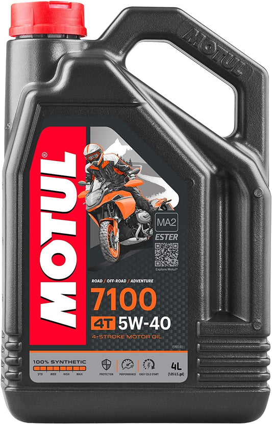 Motul 7100 4T 5W-40 Ester Fully Synthetic Motorcycle/Motorbike Engine Oil 4L (5W40) | JASO MA2 Wet Clutch Safe 4-Stroke | Smooth Shifting | Sport, Adventure, Road & Track | BMW Aprilia Moto Guzzi Compatible