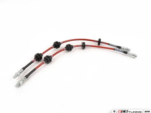 ECS Tuning Exact-Fit Stainless Steel Braided Front Brake Lines - Red Coated, DOT FMVSS 106 Compliant Performance Brake Hoses, Front Axle Set