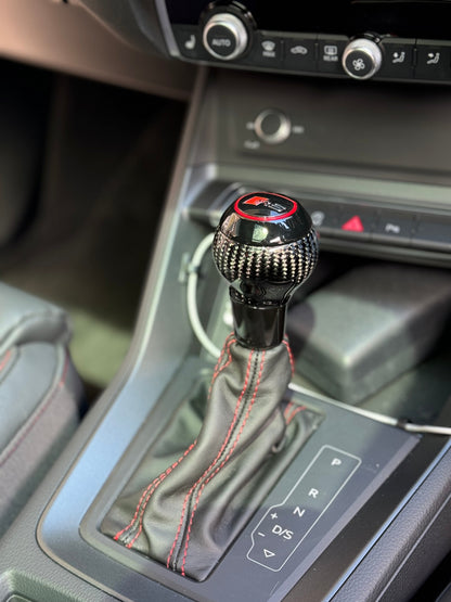 Carbon Fibre DSG Gear Knob with Red-Stitched Gaiter – Audi Fitment | CEUK