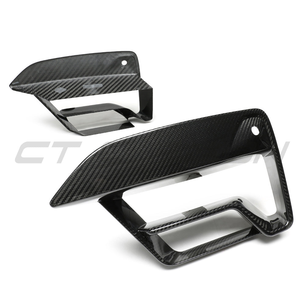 BMW M5 F90 LCI 2021-2024 Front Bumper Vent Covers - Carbon Fibre Air Intake Surrounds, Air Curtain Duct Garnish Overlays, Corner Intake Trims - CT Carbon Pre-Preg Dry Carbon Facelift Front Vent Trim Pair