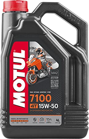 Motul 7100 4T 15W-50 Fully Synthetic Ester Motorcycle Engine Oil 4L - Racing 4-Stroke - JASO MA2 Wet Clutch Safe - For Ducati KTM BMW