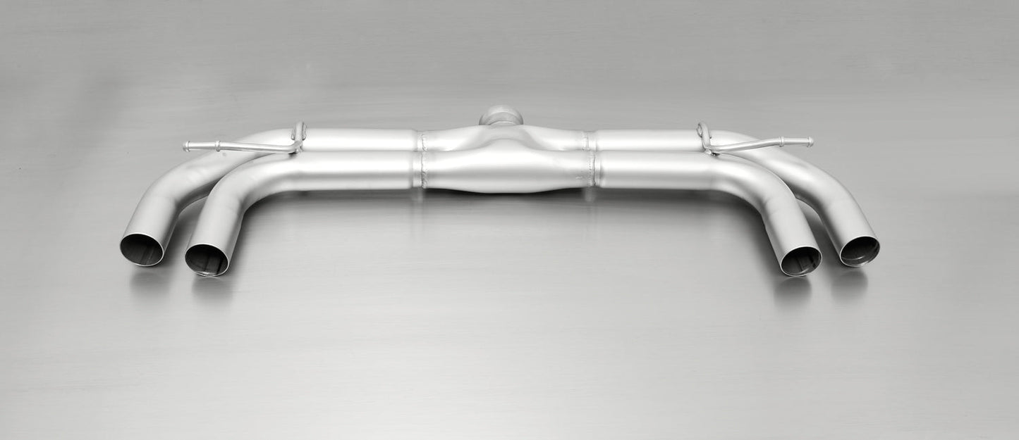 Remus Non-Resonated Axle-Back Rear Silencer/Back Box Exhaust, Quad 84mm Tips, Seat Leon Mk3 5F FR 1.2 TSI (CJZA) 77kW 2013–2016, 3/5dr, Stainless Steel, ECE/EEC Approved, Non-GPF/OPF, Left/Right Exit Performance Sports Muffler, Rear Section