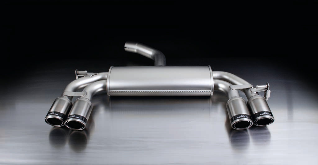 REMUS Axle-Back Rear Silencer/Back Box/Muffler | Quad Exit 84mm Carbon Fibre Tips/Tailpipes | VW Scirocco Mk3 1.4 TSI (CAXA) 90kW 2008+ | Stainless Steel Performance Exhaust | ECE Approved, Non-GPF/OPF