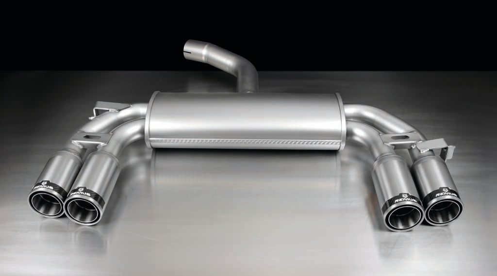 Remus Axle-Back Rear Silencer/Back Box for VW Scirocco Mk3 1.4 TSI (CTHD) 118kW 2008+ | 4x 84mm Carbon Fibre Tailpipes, Quad Exit | Stainless Steel Sports Exhaust, EEC Approved, Non-GPF Petrol Performance Muffler/Rear Section
