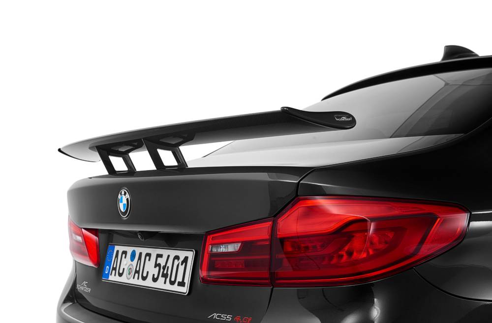 AC Schnitzer BMW M5 F90 Carbon Fibre/Fiber GT Rear Wing, Trunk/Bootlid Spoiler (2016-2019) - Decklid Mounted, Gloss Black Brackets/Mounts - High-Downforce Performance Aerofoil - Genuine Part 5162330210