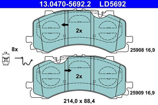 ATE Brake Pad Set 13.0470-5692.2 (13047056922) OE Disc Brake Pads for Akebono Calipers/Callipers – Wear Indicator Ready, No Wear Sensor – Fitting Hardware Included – Genuine ATE OEM Replacement Kit
