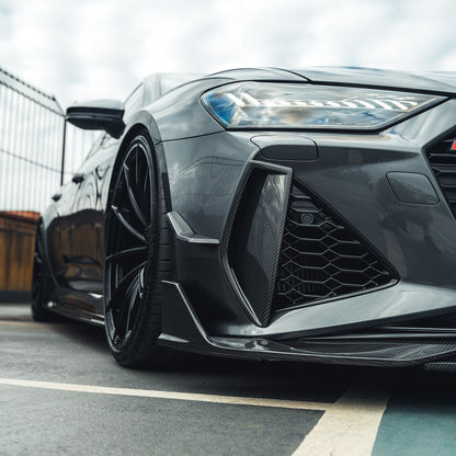Audi RS6 Avant (C8) & RS7 (C8) Carbon Fibre Front Bumper Side Grille Vent Covers, Air Intake Surrounds, Air Duct Trim Inserts 2019-2025 | Gloss Pre-Preg | CT Carbon